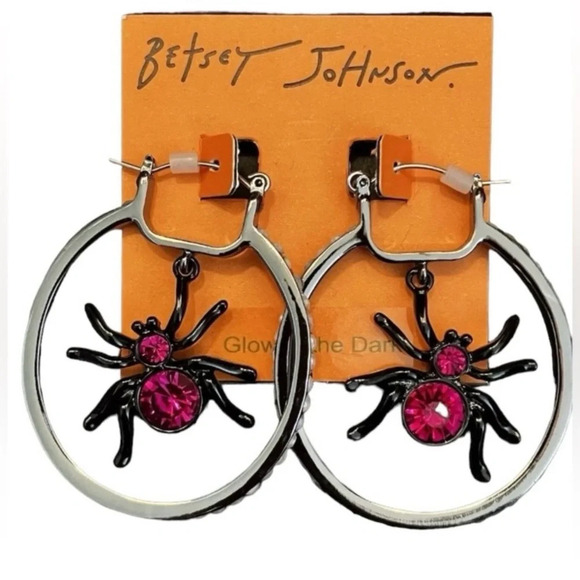 BETSEY JOHNSON Halloween Orbital Spiders Crystal-Studded Hoop Earrings NEW NWT - Picture 4 of 11